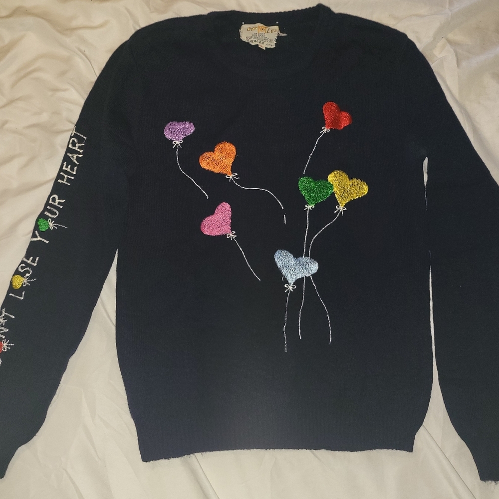 Vintage 60s Cyn Les Shirlee Designs Sweater Large Hearts Ballons Kitsch